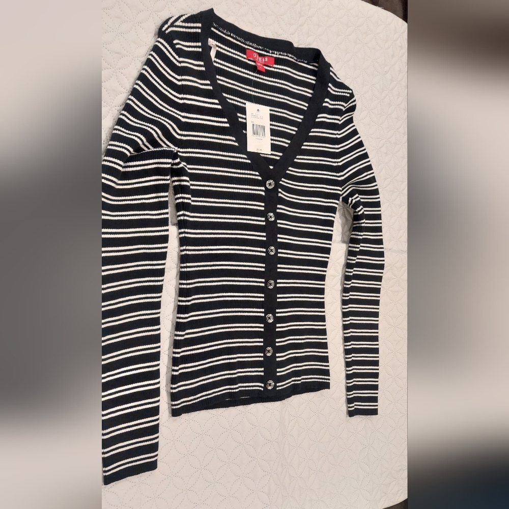 Guess Navy and White Striped Cardigan